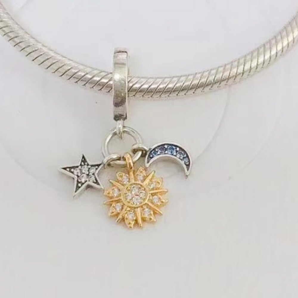 Pandora Two-Tone Celestial Triple Dangle Charm Gold-Plated with box